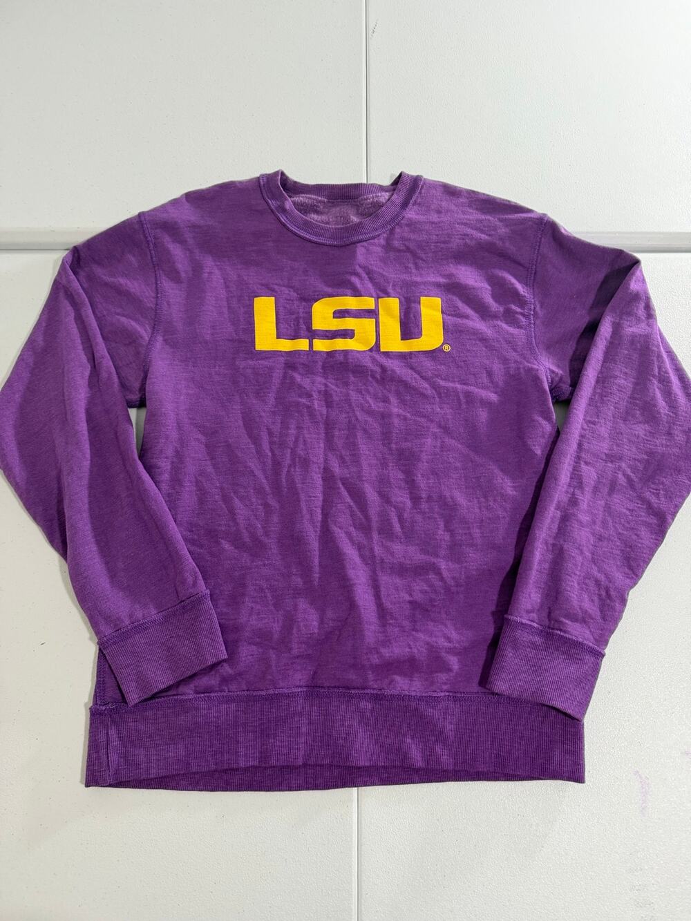 LSU Tigers Reversible Crewneck Sweatshirt Purple Gray Fleece Sz S